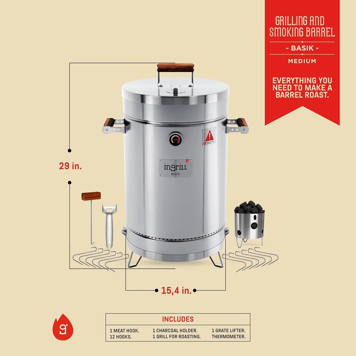 Stainless Steel Smoker Barrel Grill Portable Thermometer