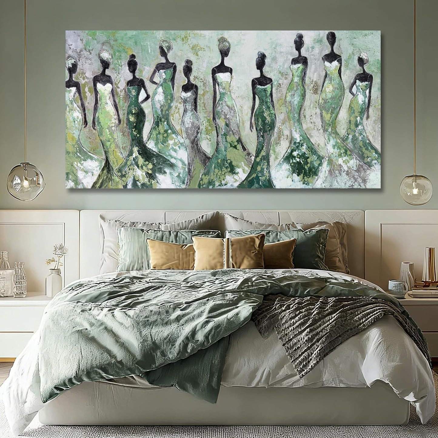 Sage Green Abstract Textured Canvas Wall Art 29x58Inch