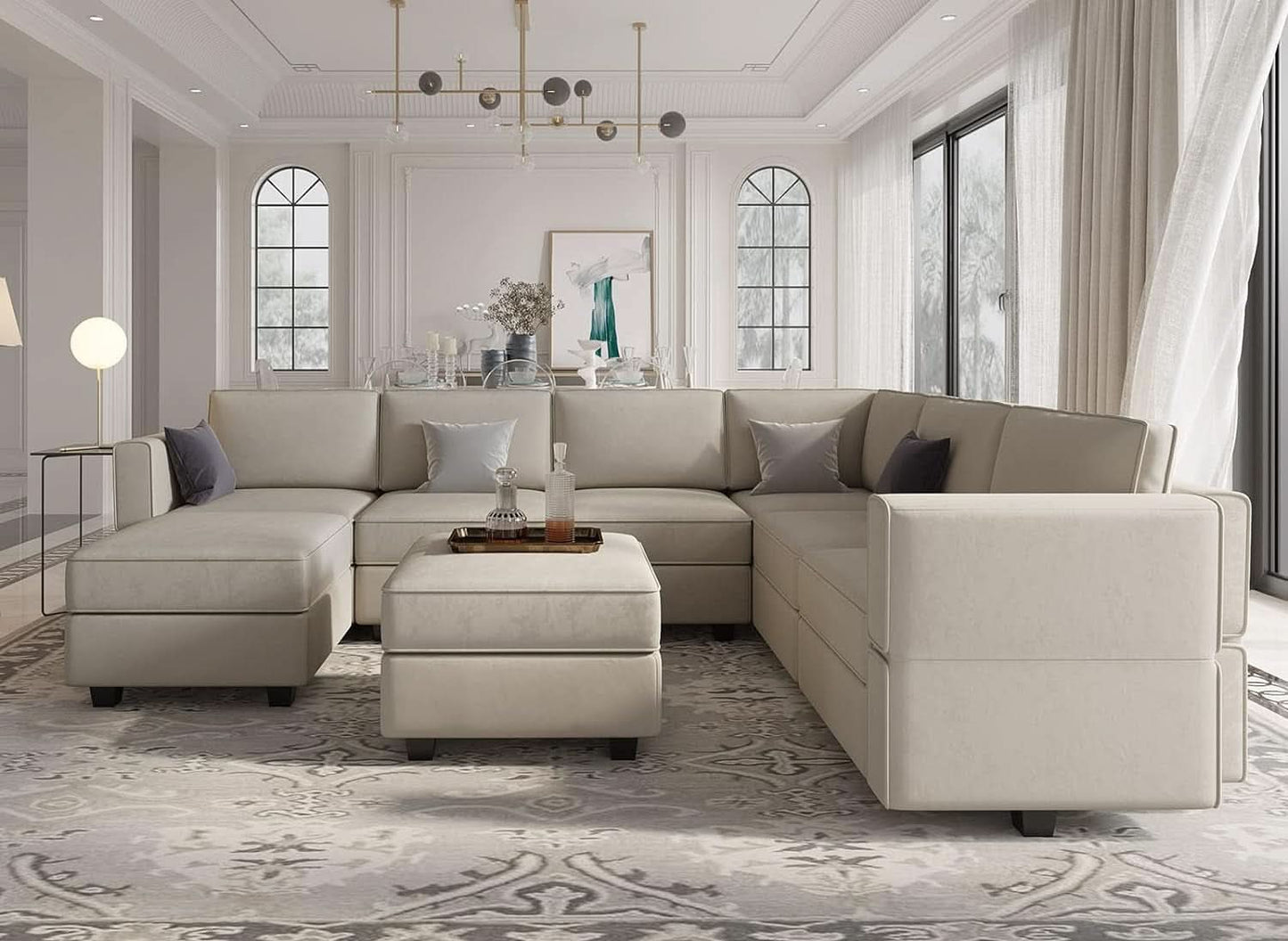 Modular U Shaped Sectional Sofa Grey Velvet With Storage