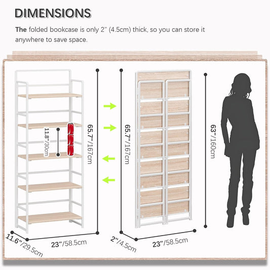Natural White Five Tier Freestanding Storage Bookcase
