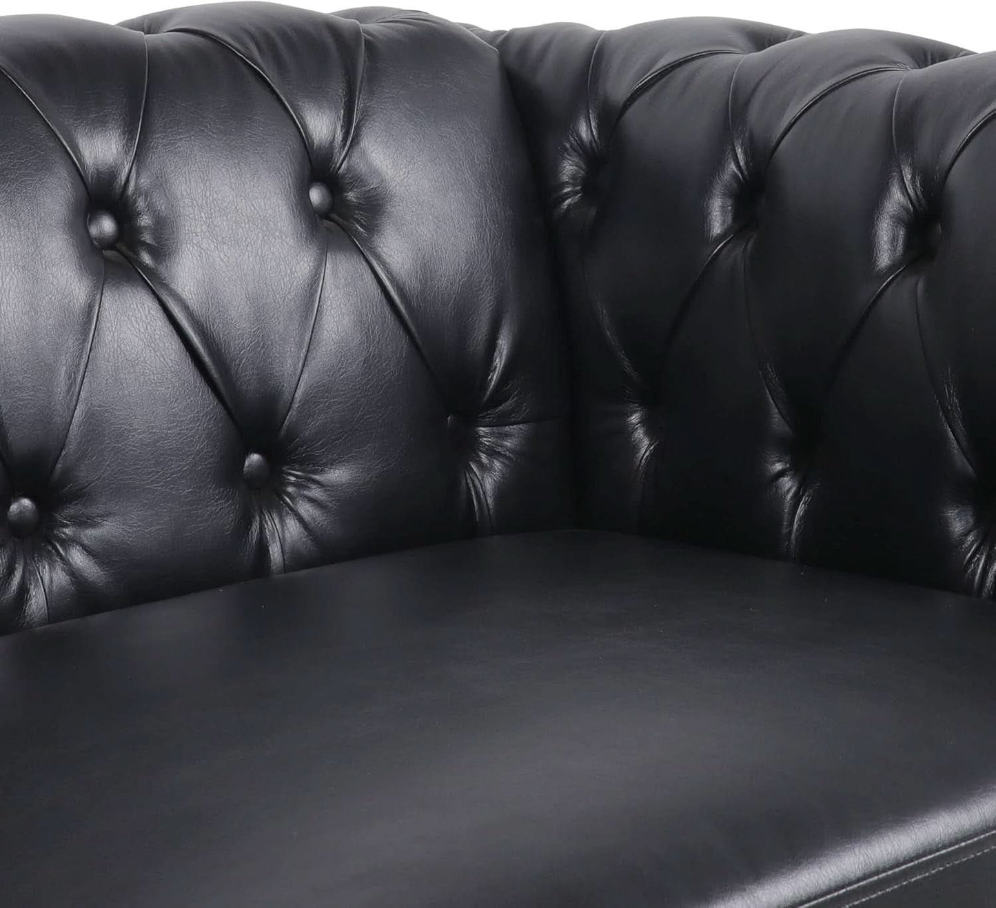 Black Faux Leather Chesterfield Sofa Set 3 Seater Loveseat