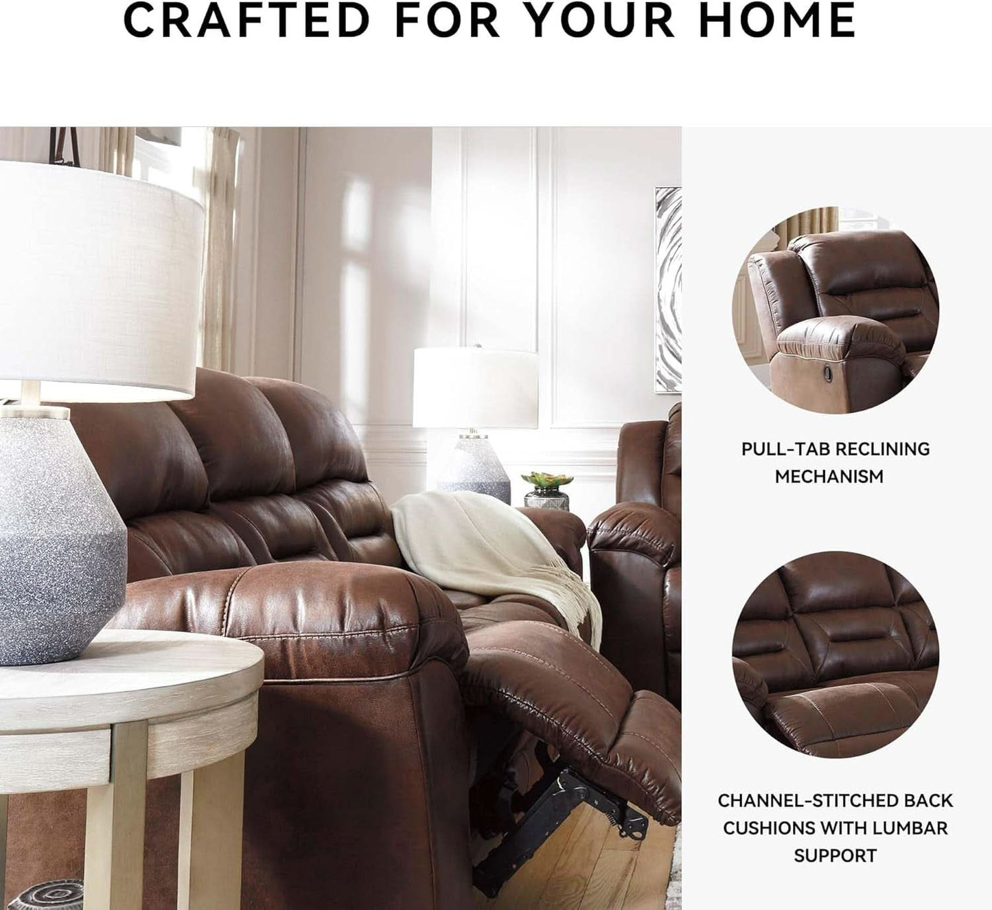 Dark Brown Luxurious Faux Leather Upholstered Sofa