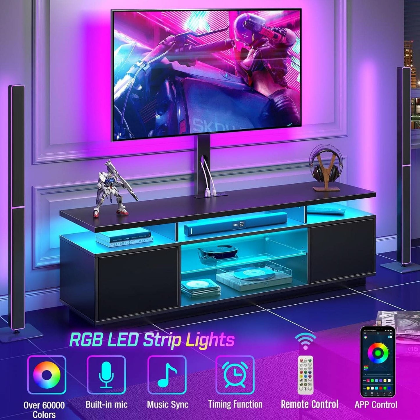 Black Sixty Inch TV Stand With Entertainment Center