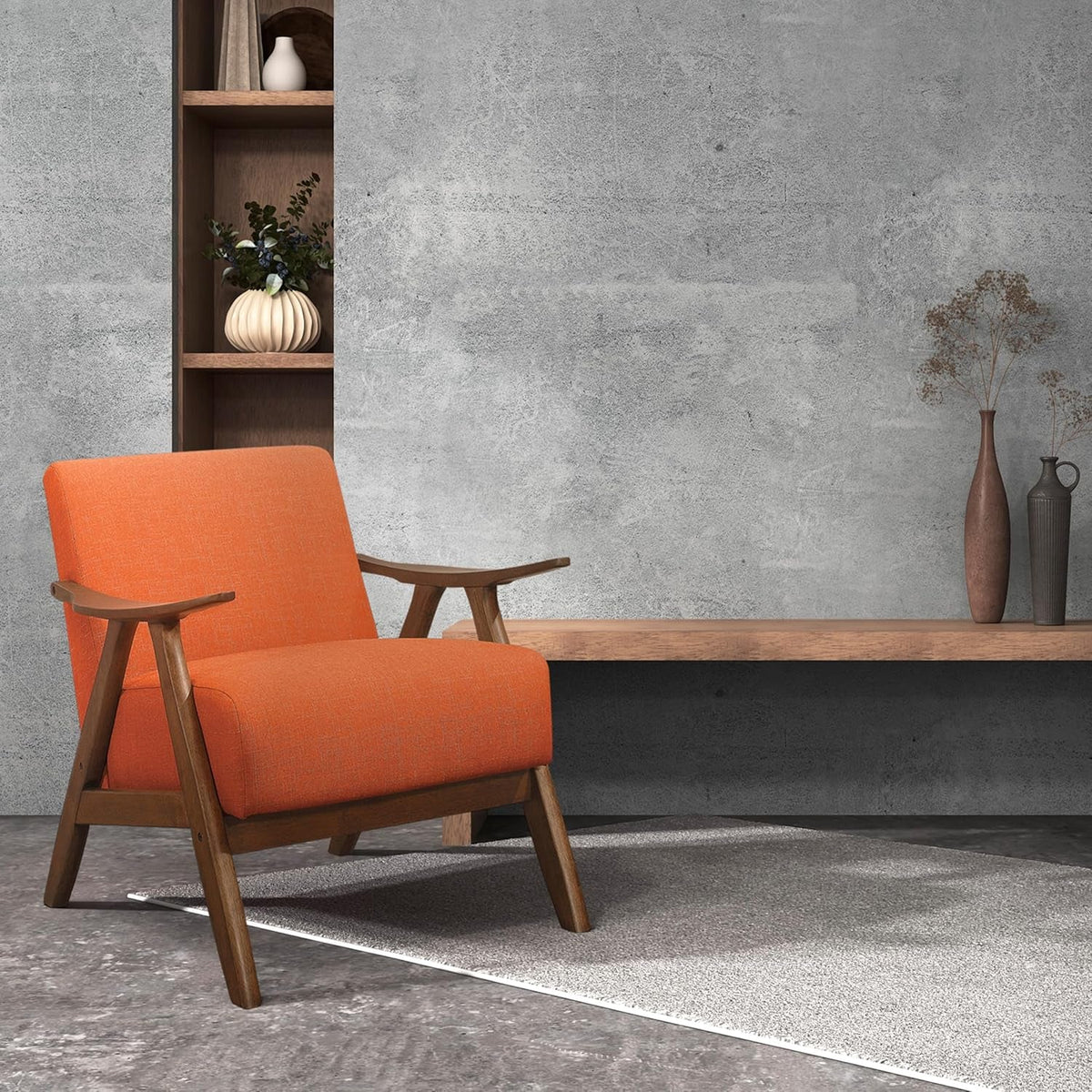 Orange Mid Century Modern Upholstered Accent Chair