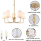 Five Light Gilded Farmhouse Chandelier With White Shades-2