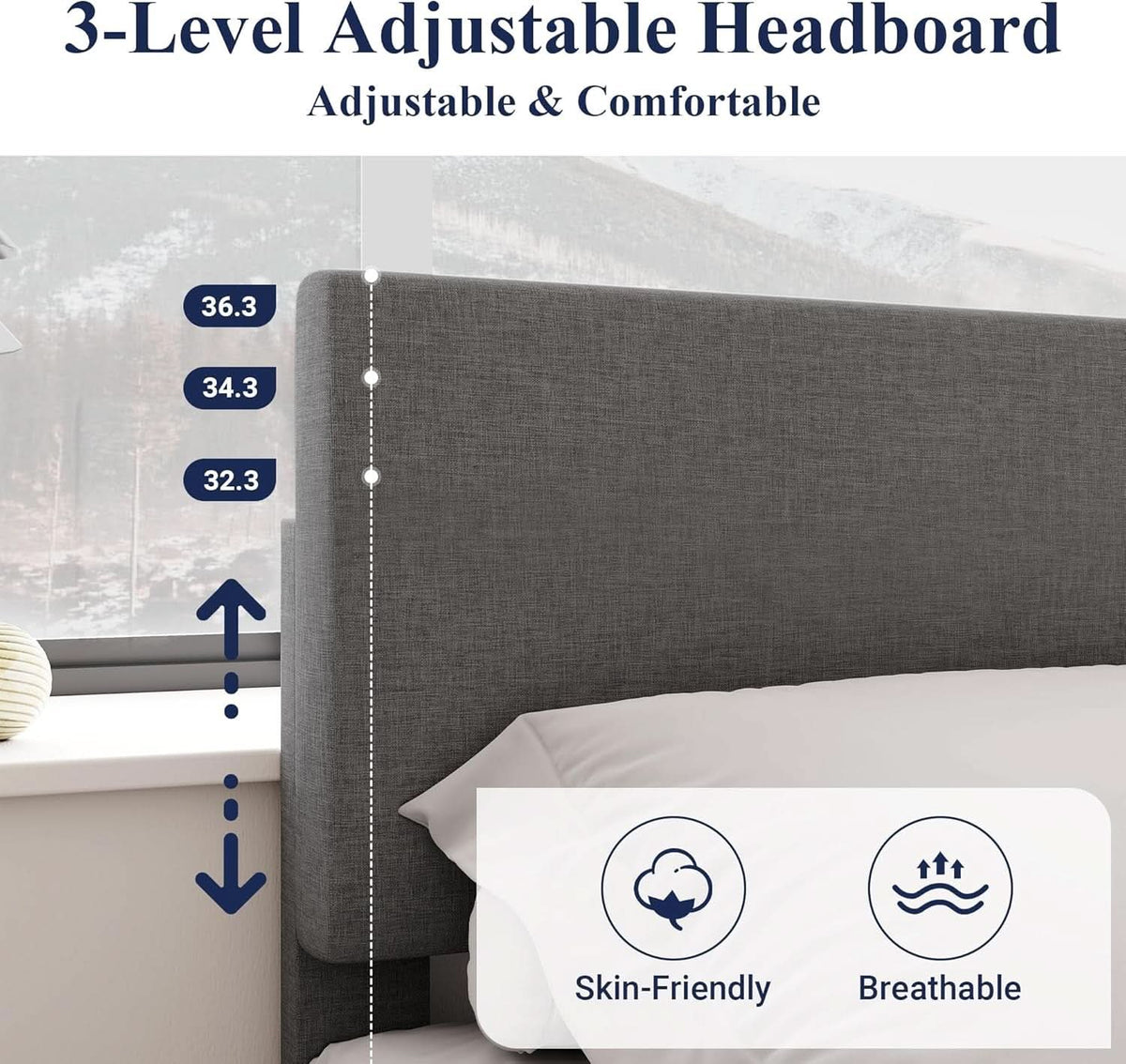 Queen Bed Frame With Adjustable Headboard Upholstered