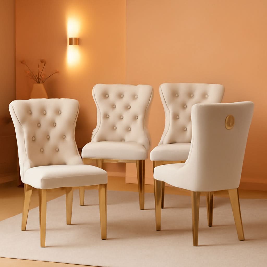 Velvet Dining Chairs Set Of 4 With Gold Plated Legs
