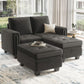 Grey Velvet Modular Sectional Sofa With Storage And Sleeper