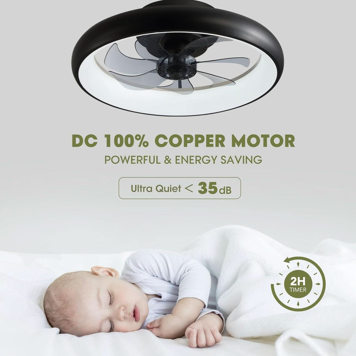 20 Inch Black Flush Mount Ceiling Fan With Dimmable Lights