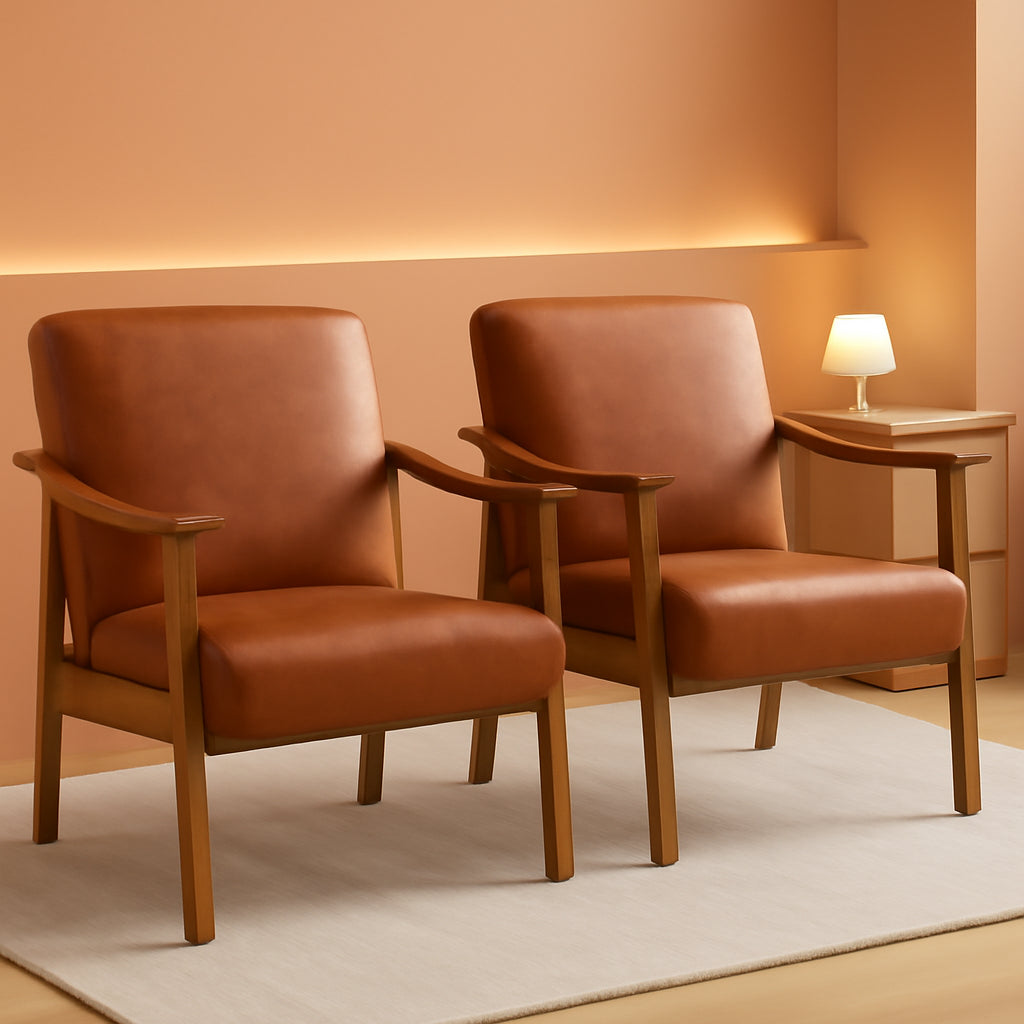 Lux PU Leather Contemporary Accent Chair LightBrown