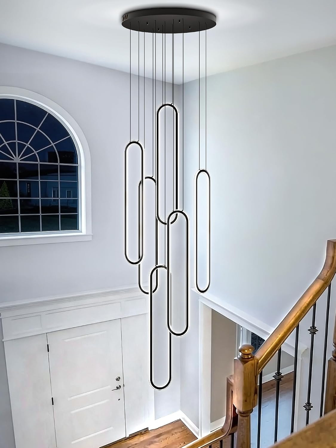Six Ring LED Dimmable Black Chandelier Ceiling Light