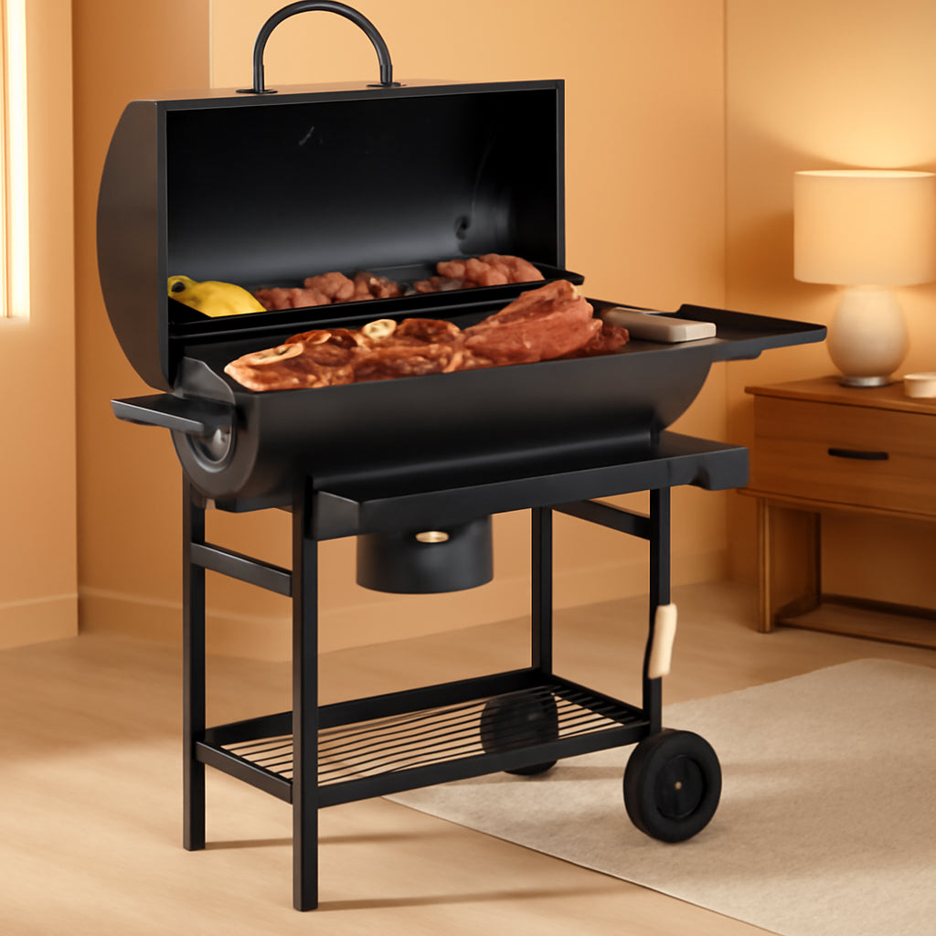 Barrel Charcoal Grill With Telescoping Front Shelf