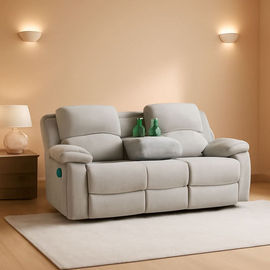 Grey White Microfiber Leather Recliner Sofa Set Living Room