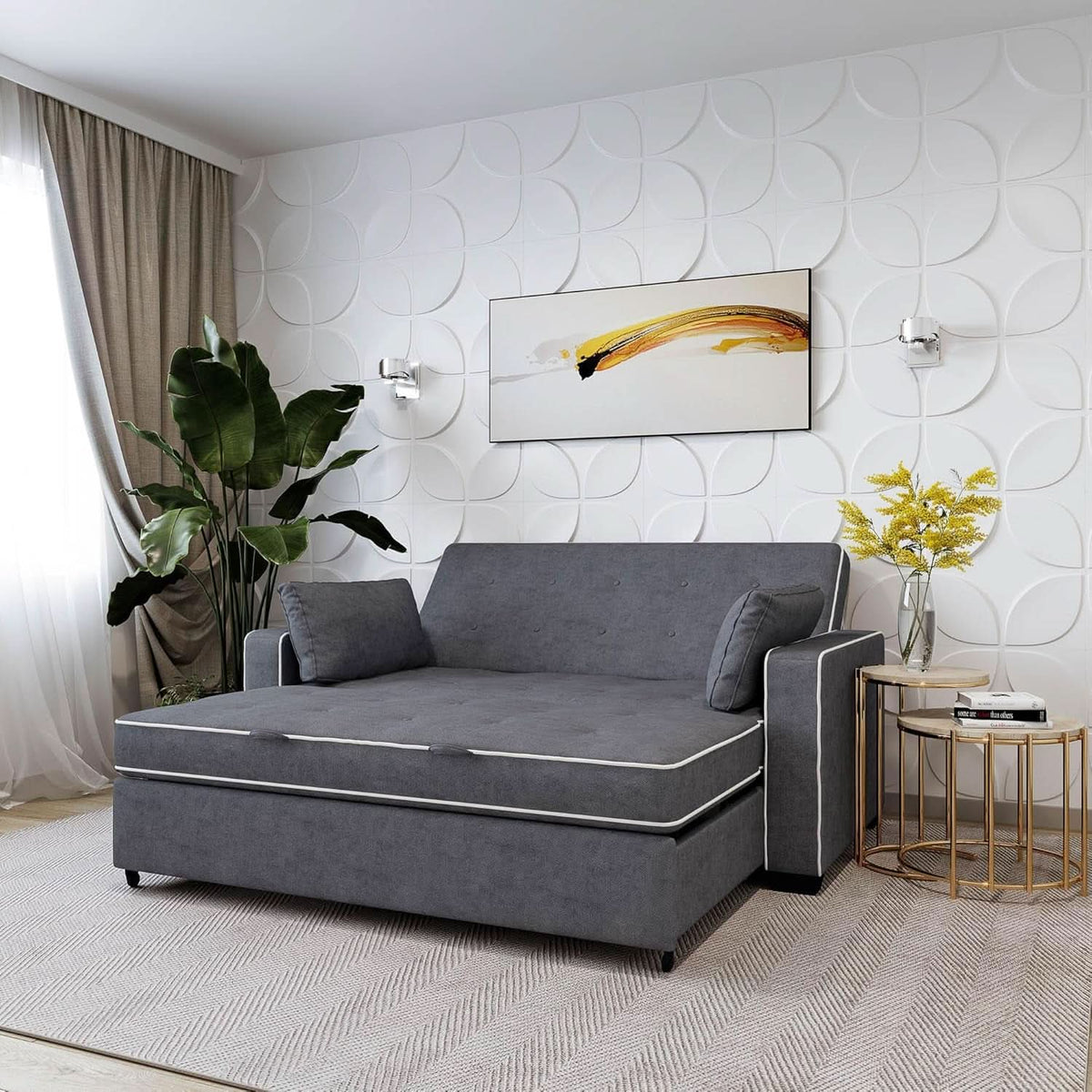 Ainsley Loveseat With Pull Out Sleeper Microfiber Charcoal