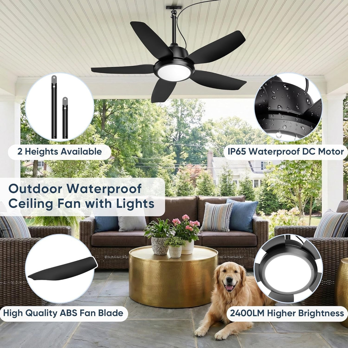 42 Inch Outdoor Weatherproof Ceiling Fan IP65Rated