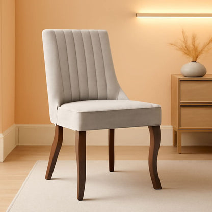 Velvet Dining Chairs Set of 4 Beige With Curved Wood Legs