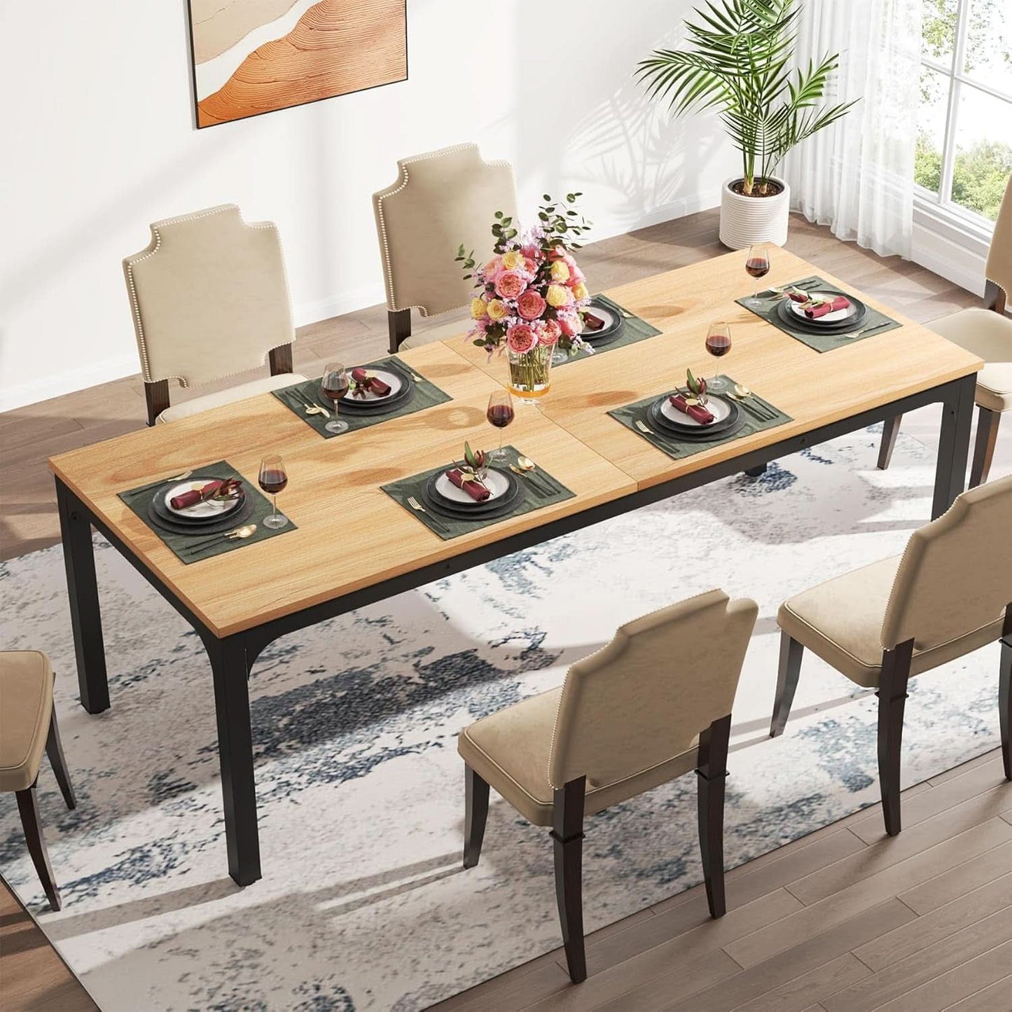 78 Inch Rustic Wood Dining Table For 6-8 People Rectangular