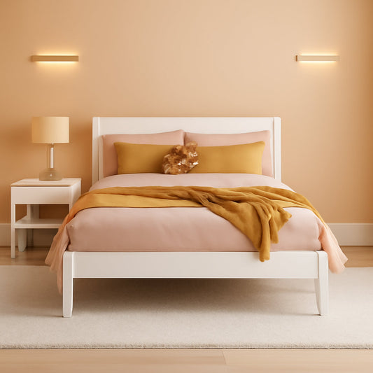 Twin Solid Wood Platform Bed White Sleek Contemporary