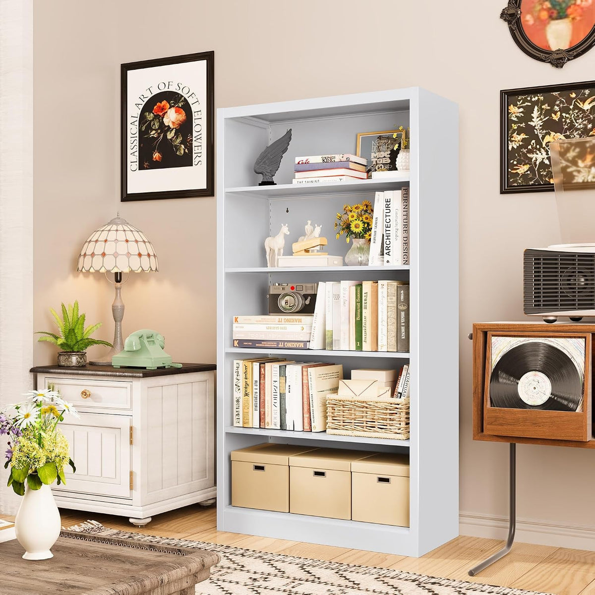 Modern Metal Bookcase With Five Adjustable Shelves-1