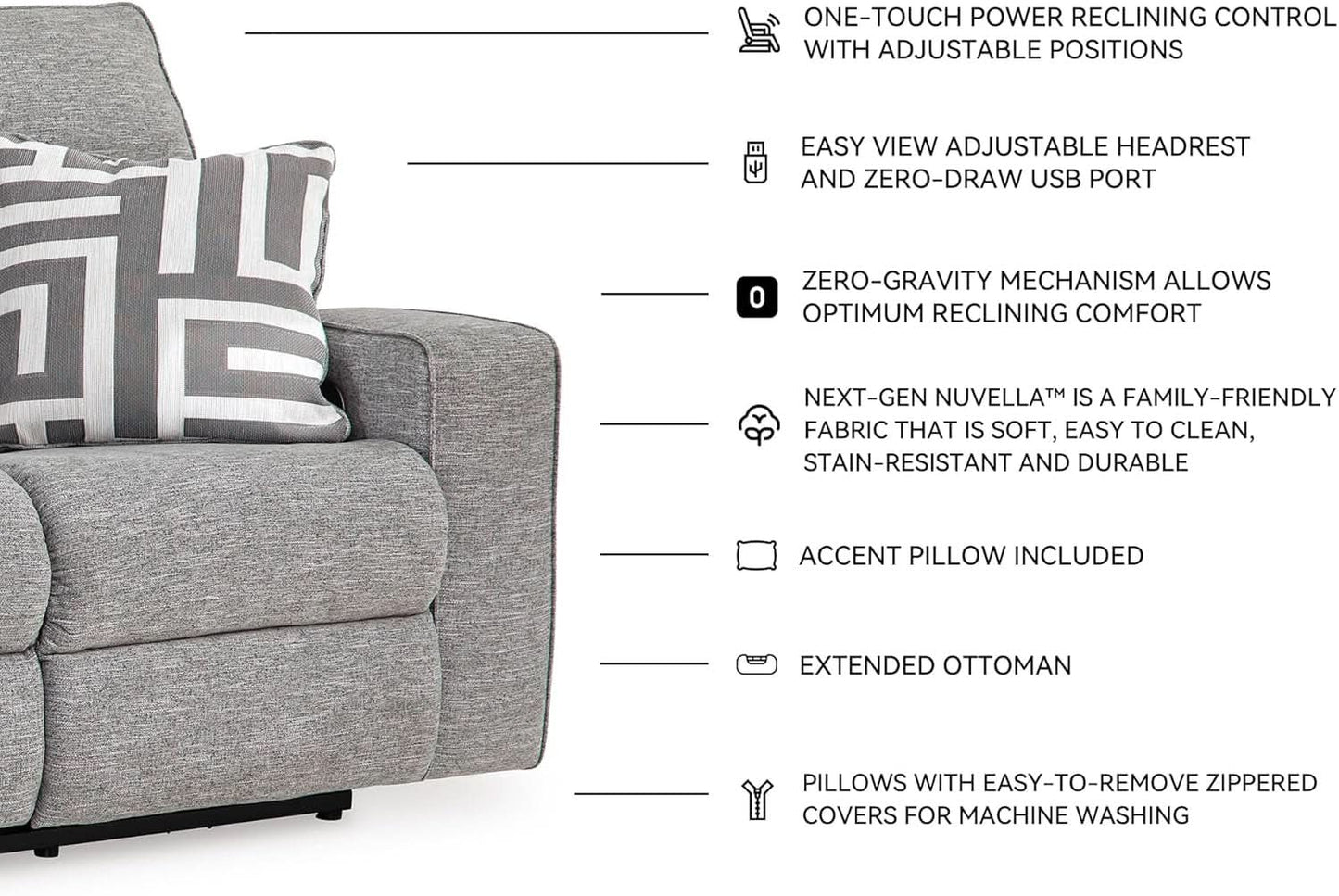 Premium Reclining Sofa Illuminating Gray USB Ports