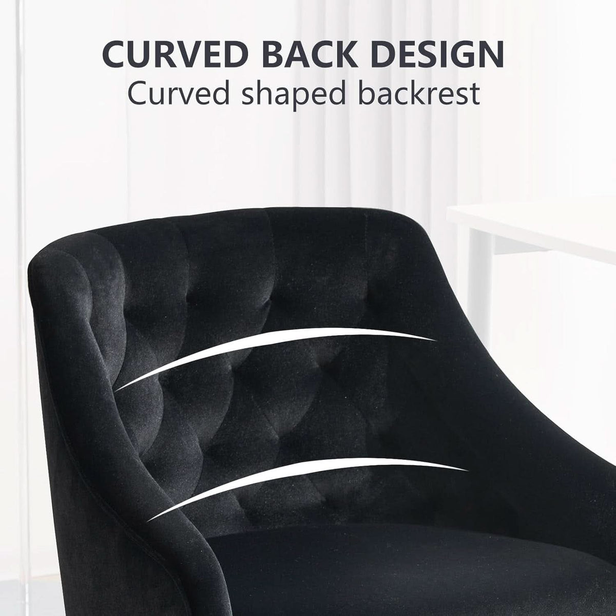Black Velvet Office Chair 360 Swivel For Home Office-4