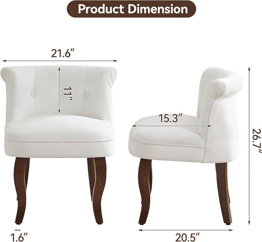 Elegant White Velvet Upholstered Tufted Vanity Chair