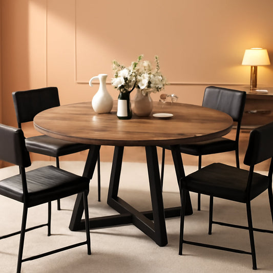 Round Dining Table 47 Inch Pedestal Walnut Stain Finish