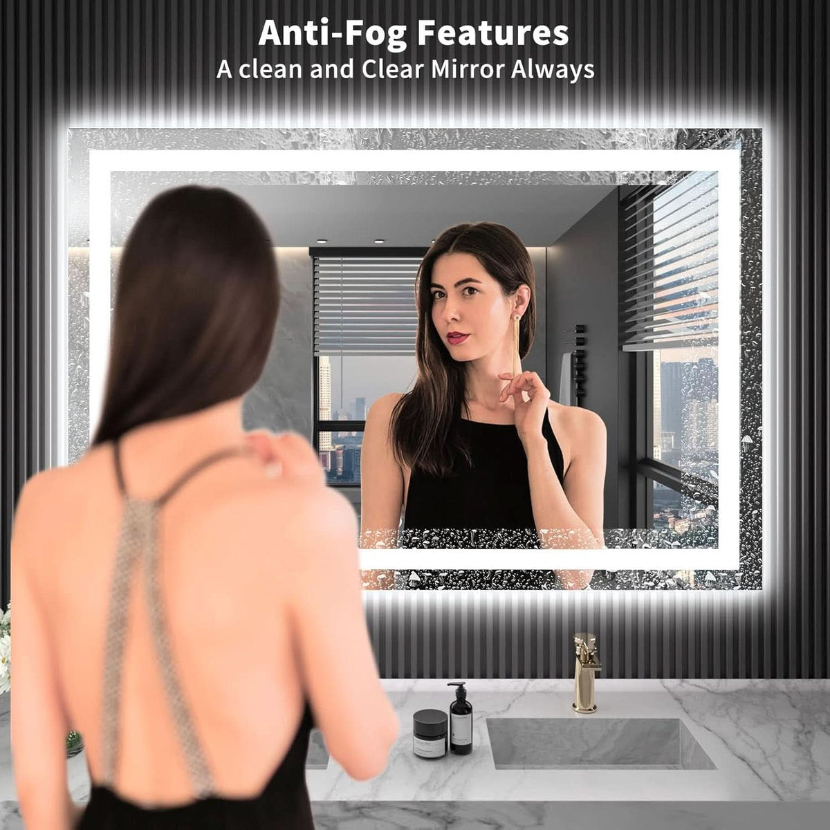 48X36Inch LED Backlit AntiFog Vanity Mirror Dimmable