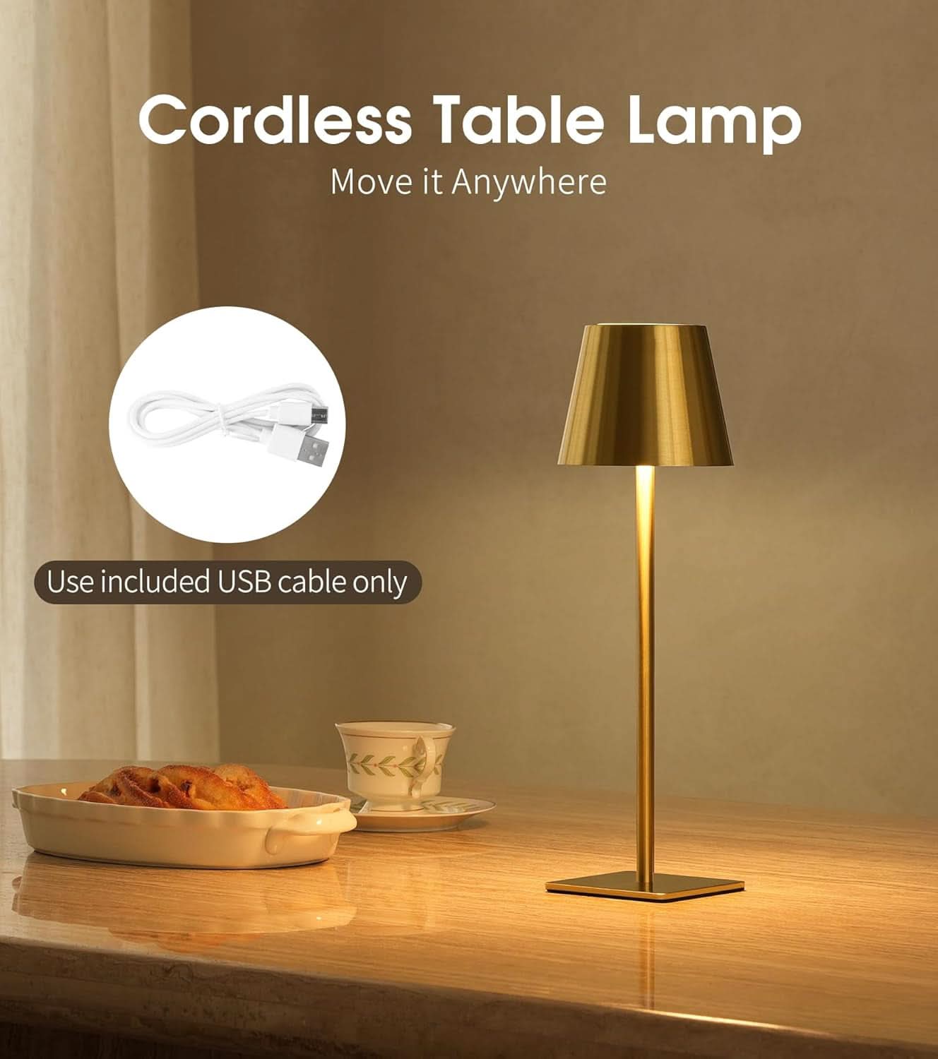 Rechargeable Cordless Table Lamp With Color Temperatures