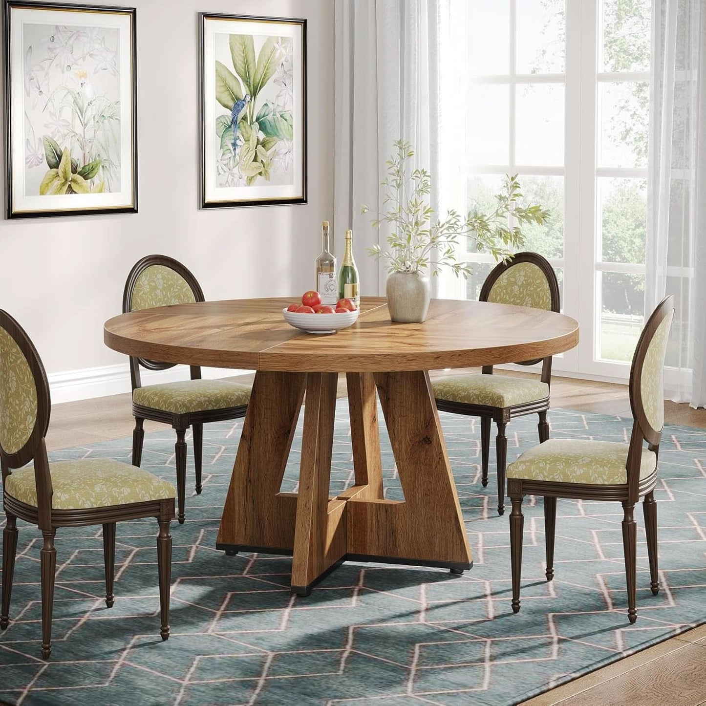Round 47 Inch Farmhouse Dining Table For Four Kitchen Living Room Wood