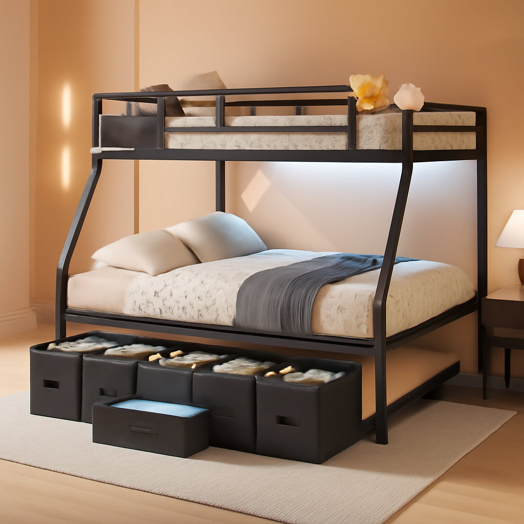 Industrial Grade Metal Twin Over Full Bunk Bed Black