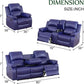 Dark Blue Leather Recliner Sofa Set For Living Room 3 Piece