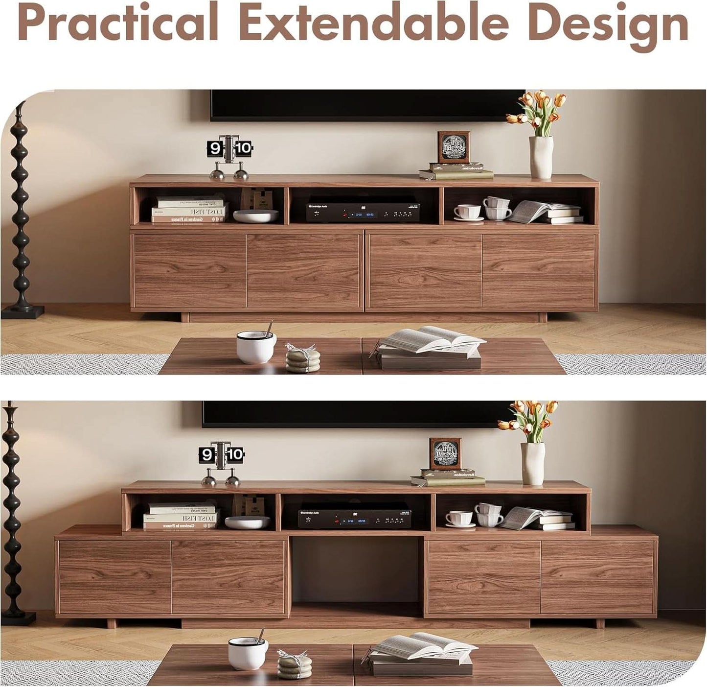 Walnut Extendable Entertainment Center 63 To 94 Inches Wide
