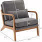 Gray Linen Upholstered MidCentury Chair With Pillow