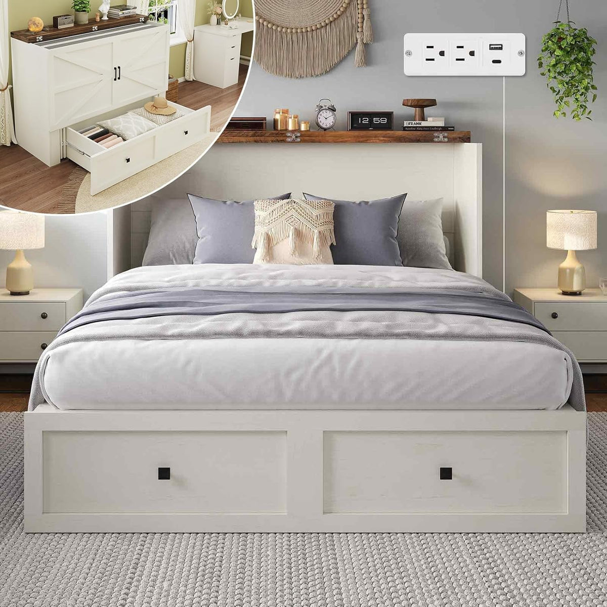Queen Murphy Bed Featuring Integrated USB Charging