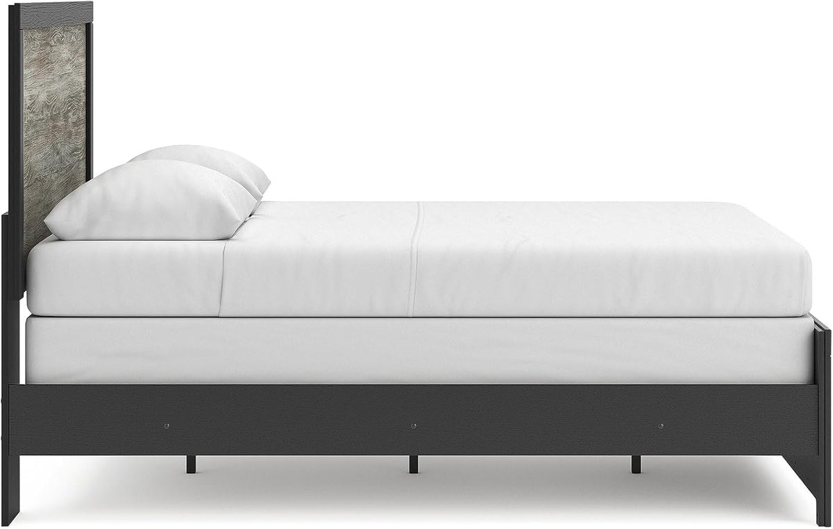 Queen Bed Frame With Headboard TwoTone Warm Gray Matte Black