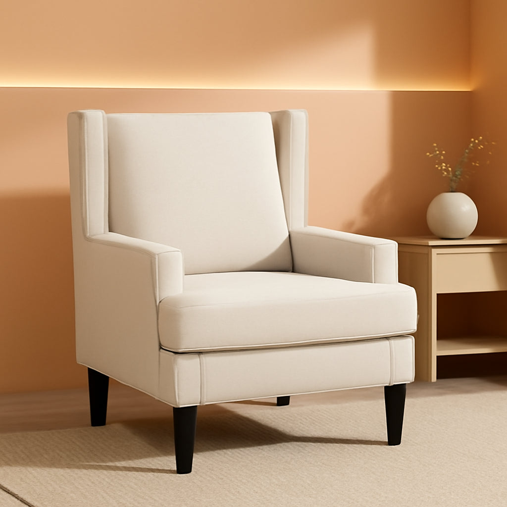 Beige Wingback Accent Chair High Backrest Upholstered