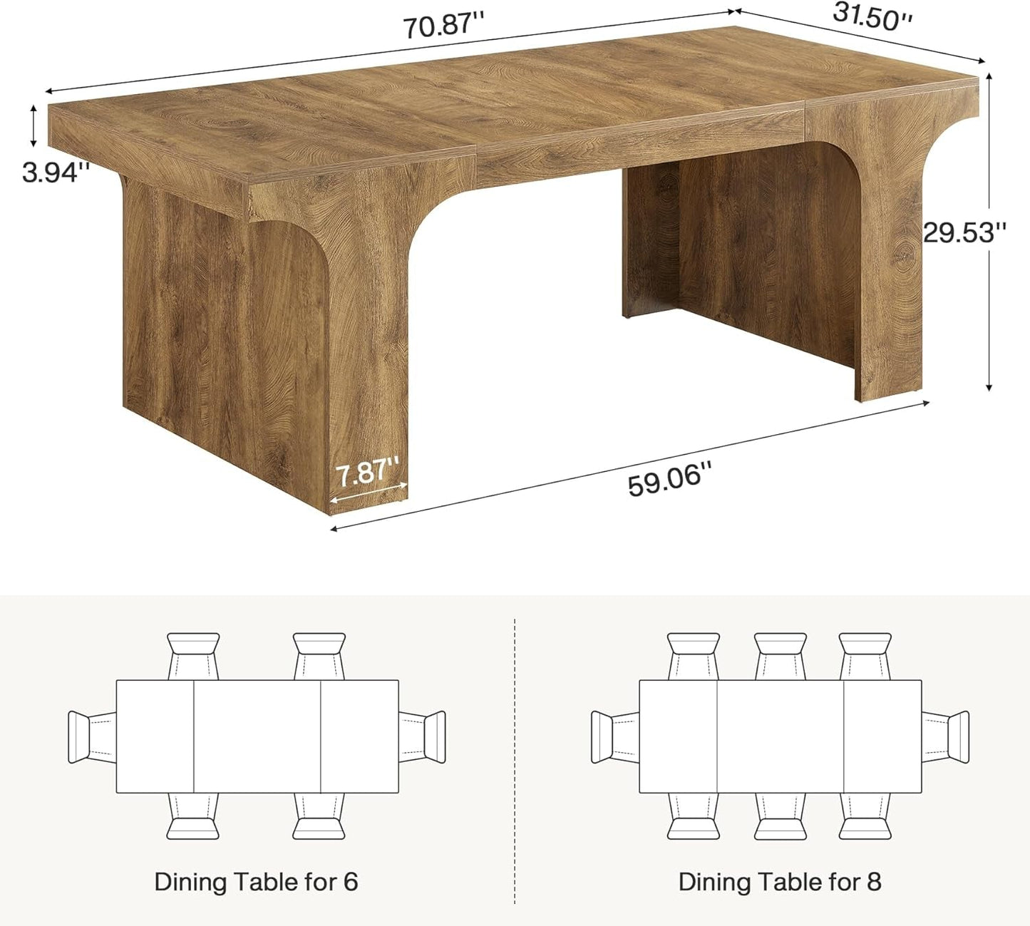 71 Inch Industrial Farmhouse Dining Table Double Pedestal