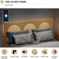 Natural Rattan Platform Bed Queen Headboard LED Underbed