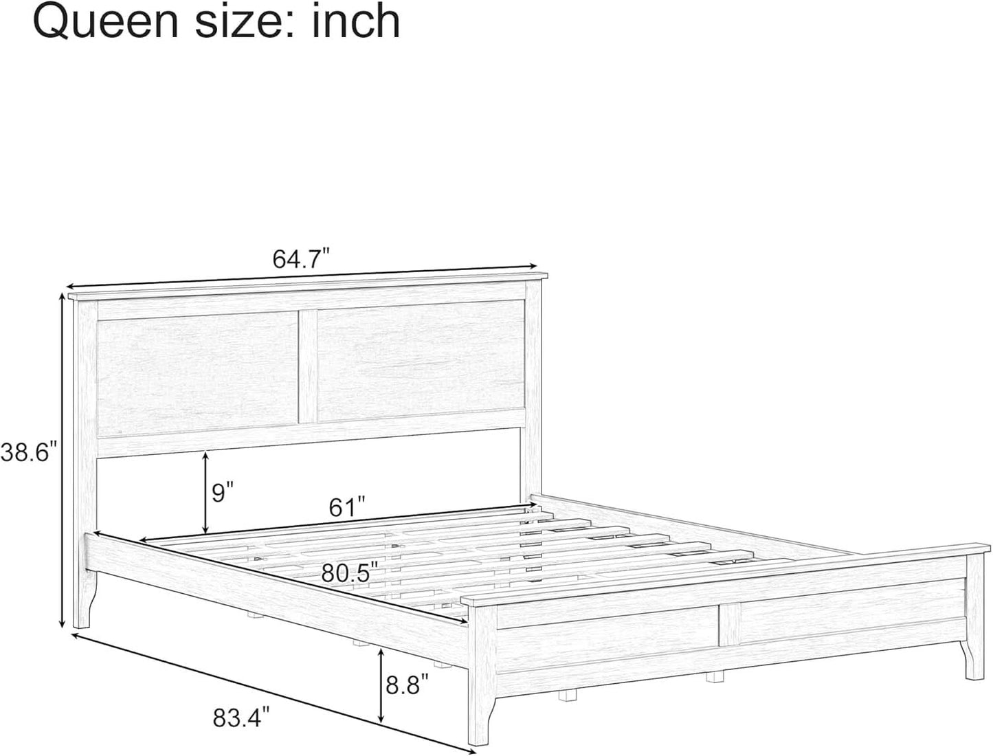 Natural Pinewood Queen Platform Bed Headboard Included