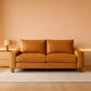 Faux Leather Loveseat Sofa 71Inch Brown Solid Wooden Frame