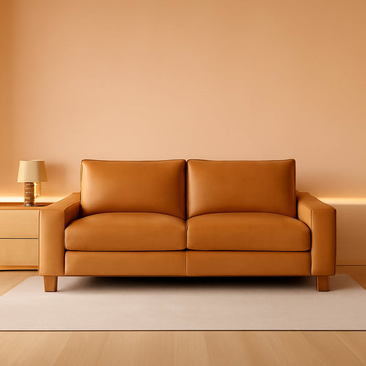 Faux Leather Loveseat Sofa 71Inch Brown Solid Wooden Frame