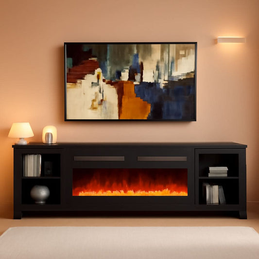 80 Inch Black Modern Fire place TV Entertainment Center