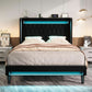 Full Size Bed Frame LED Lighting And USB Charging Black