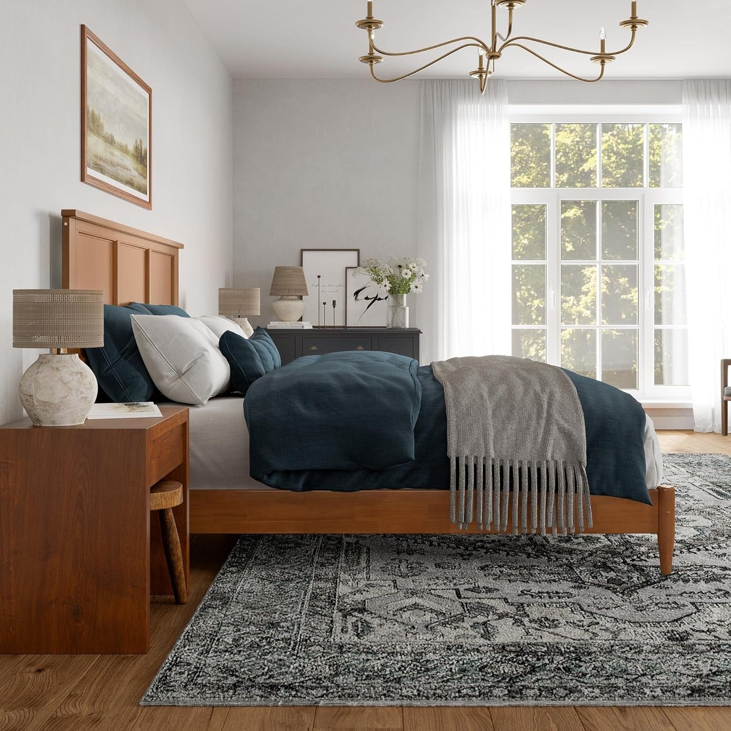 Charlotte King Solid Hardwood Platform Bed Hazelnut
