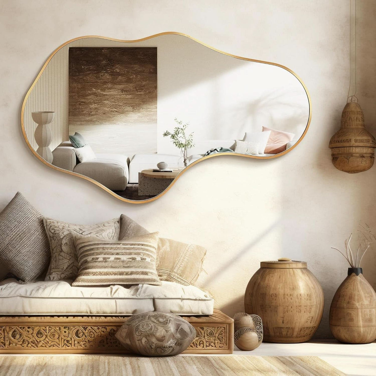 22X36 Irregular Wall Mirror Gold Aluminum Decorative