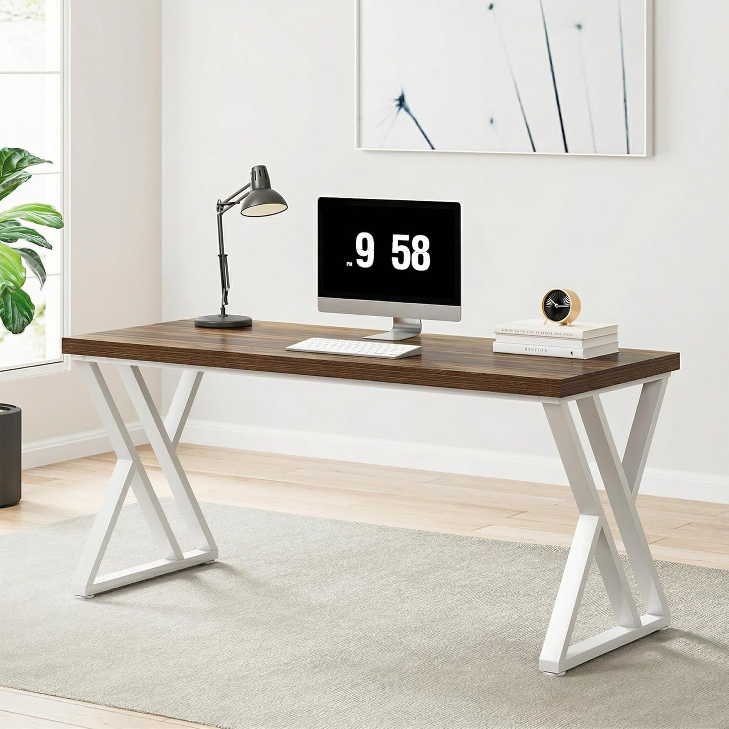 Walnut 55Inch ZShaped Industrial Grade Computer Desk