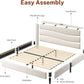 Beige Queen Size Upholstered Bed Frame Charging Ports