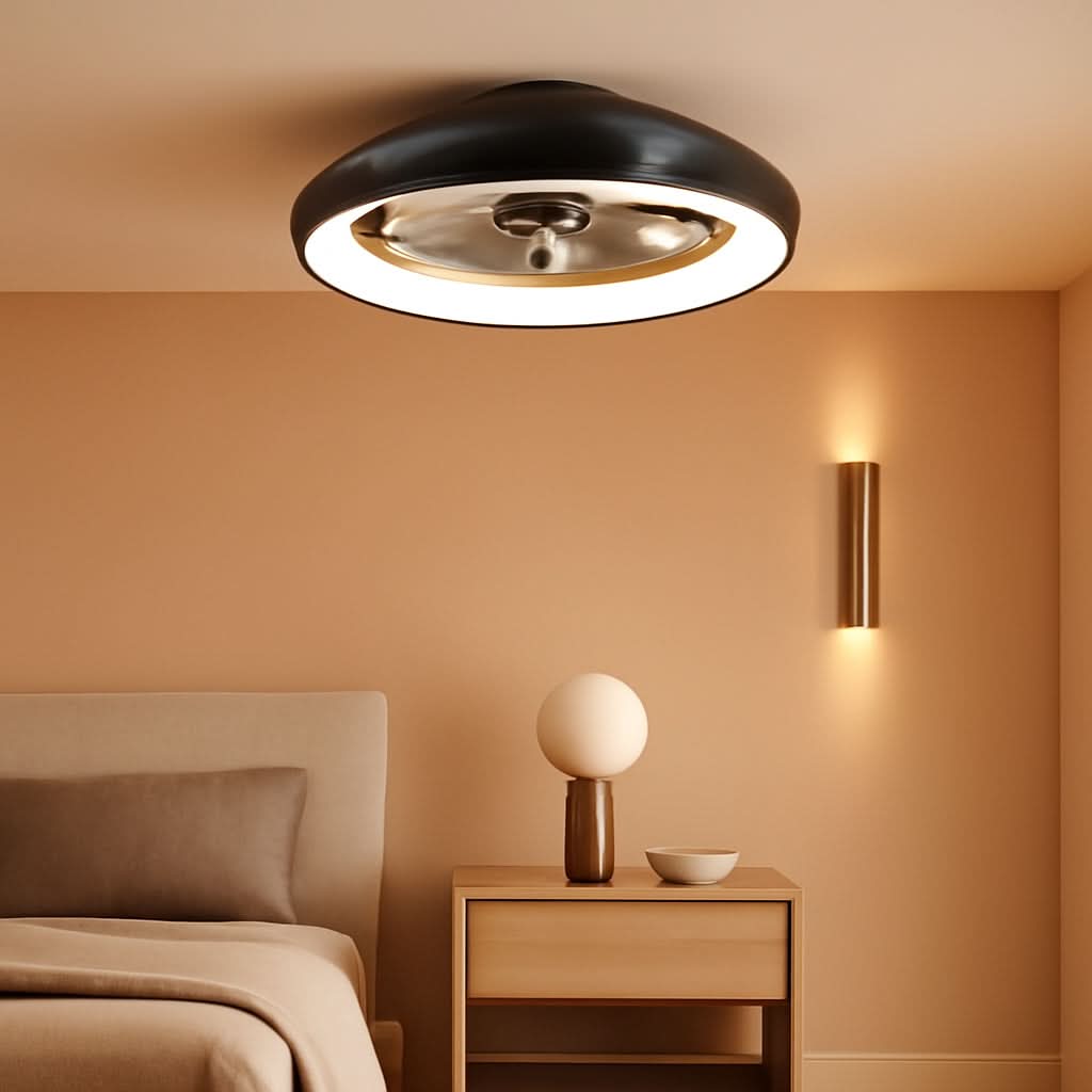 20 Inch Black Flush Mount Ceiling Fan With Dimmable Lights