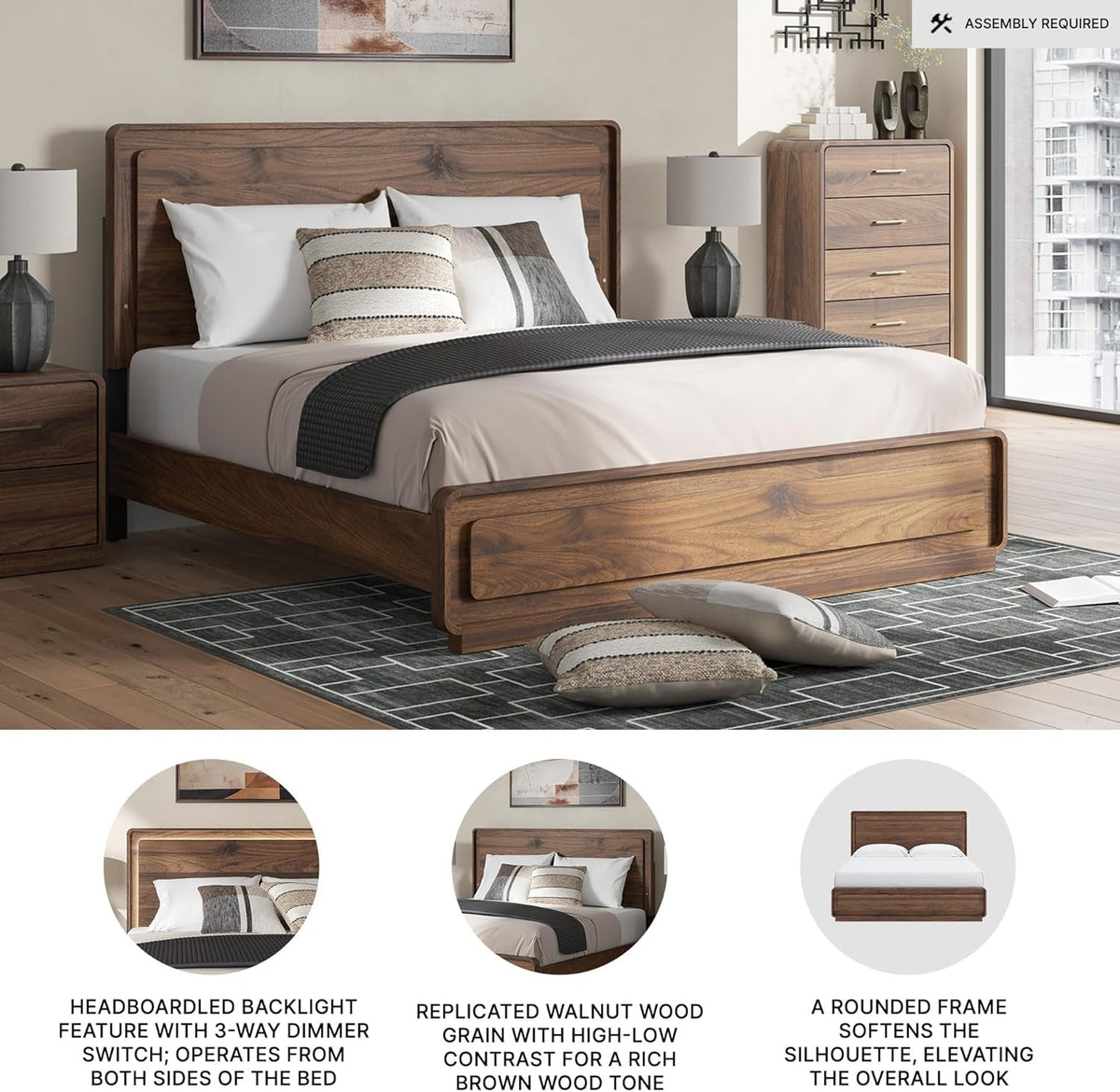 Ashley Hollinaze King Size Panel Bed LED Back lighting